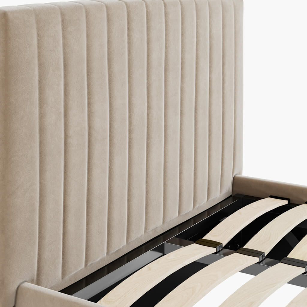 Berlin Beige Velvet Ottoman Single Bed